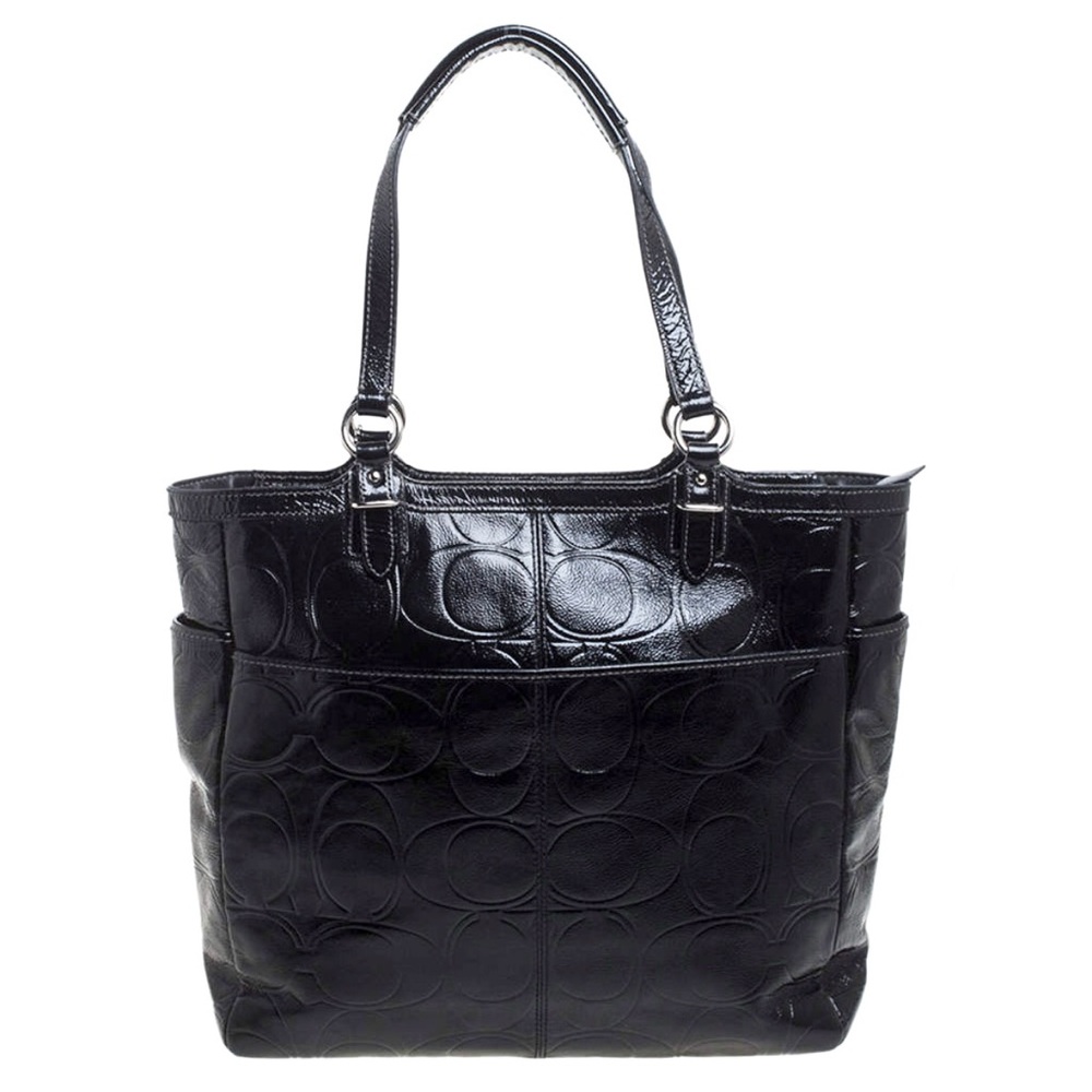 Coach Gallery Black Signature Embossed Patent Leather North/South  Tote F19818 - Picture 5 of 16